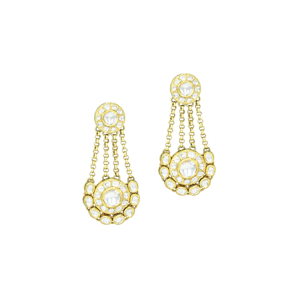 Polki Earrings with Chains in Ivory Finish